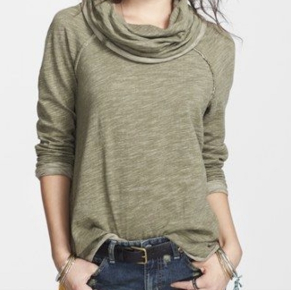 Free People Beach Cocoon Top One Body Funnel Neck Top Rolled Hem  Green - Picture 15 of 16